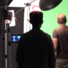 Behind the scenes of a green screen shoot